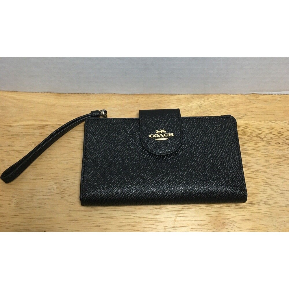 Authentic Coach Tech Phone Wallet Black Leather Wristlet. Excellent Condition